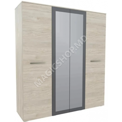 Шкаф Бари 4д2з (гикори рокфорд светлый / графит серый)